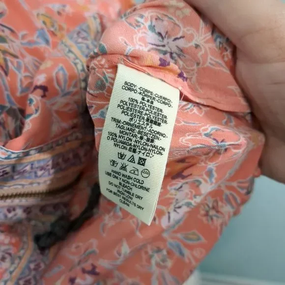 Free People Women's Size XS/S Floral Zip Jacket Kimono Sleeve Coral /Pink - Picture 4 of 4